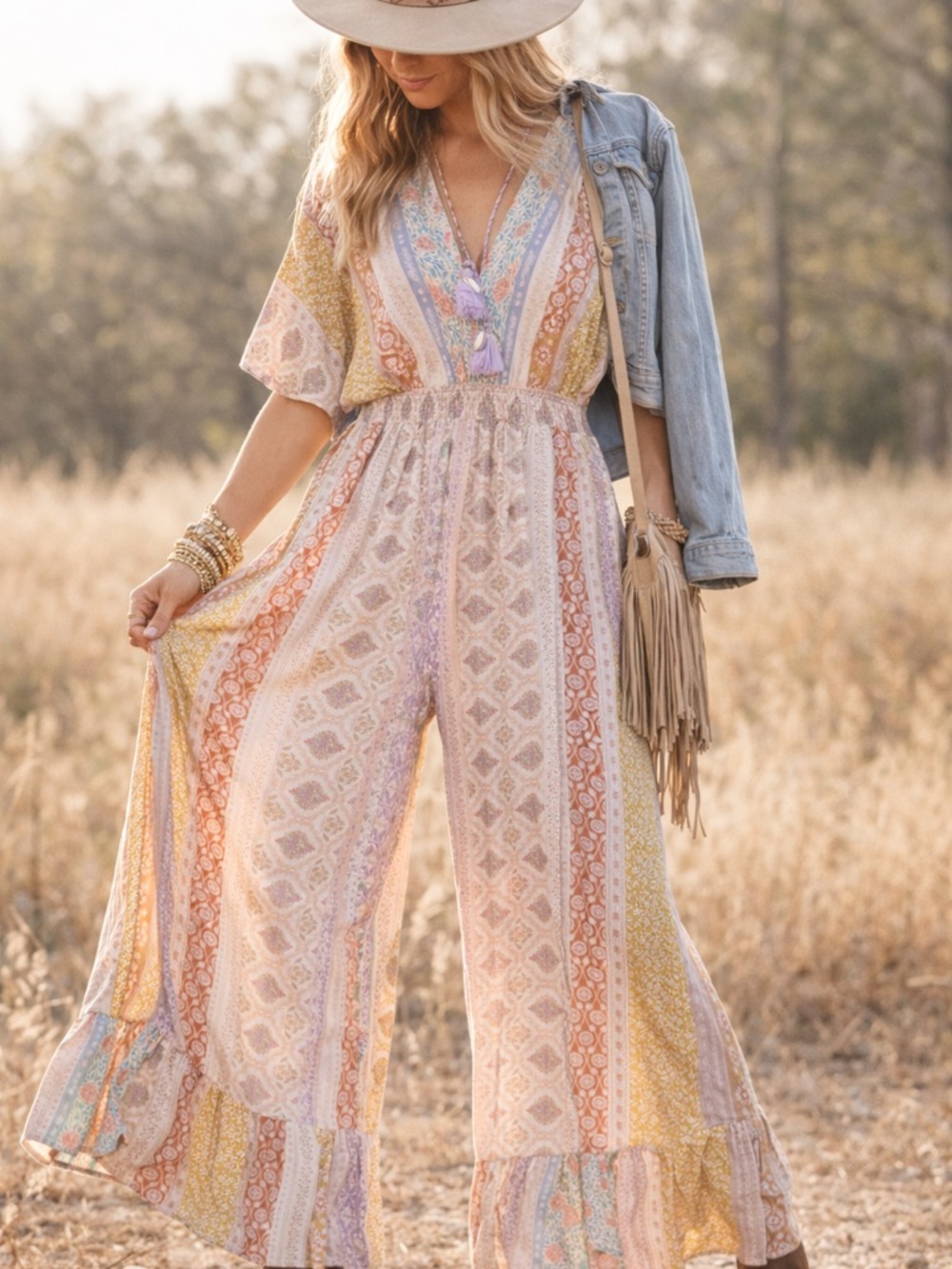 💥SOLD💥Bohemian Multi-Stripe V-Neck MaXi pantsuit